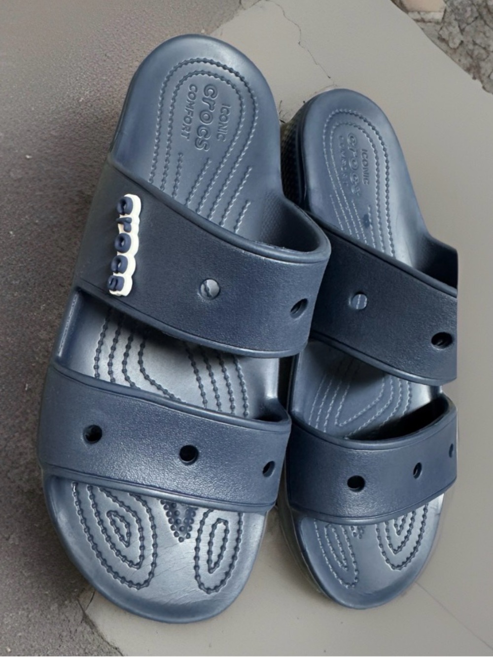 CROCS Classic Sandals Double-Straps Men’s Navy Blue Iconic Slides SZ-11 Slip-On